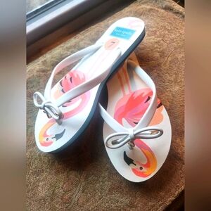 Kate Spade Flamingo Flip Flops - White and Pink